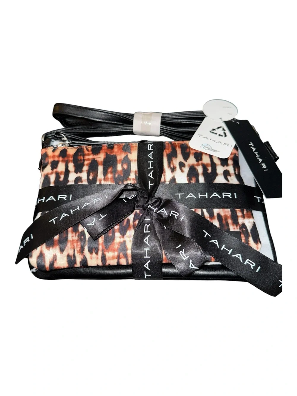 Tahari 2-Piece Wristlet & Pouch Set NWT Black & Leopard Print